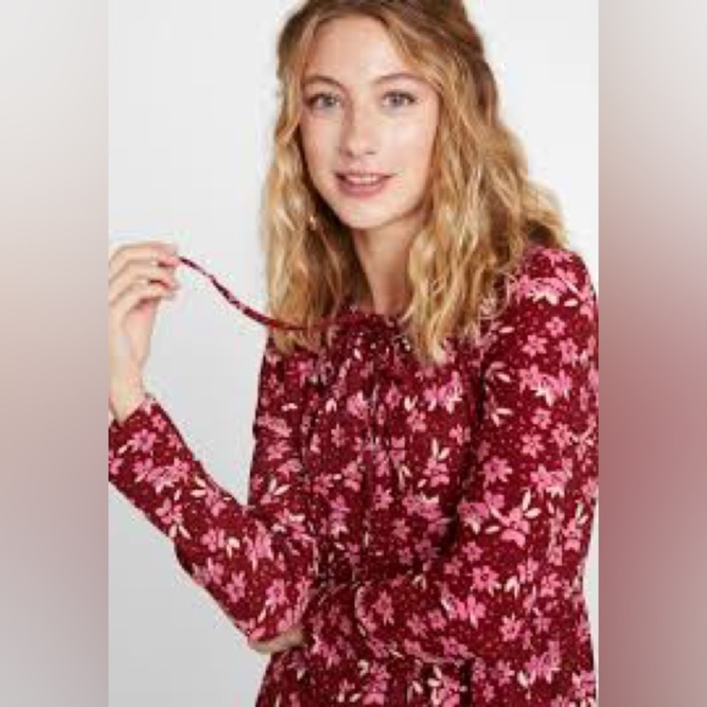 Free People - Maroon & Pink Floral Print Long Sleeve Maxi Dress🍒 - Picture 4 of 11